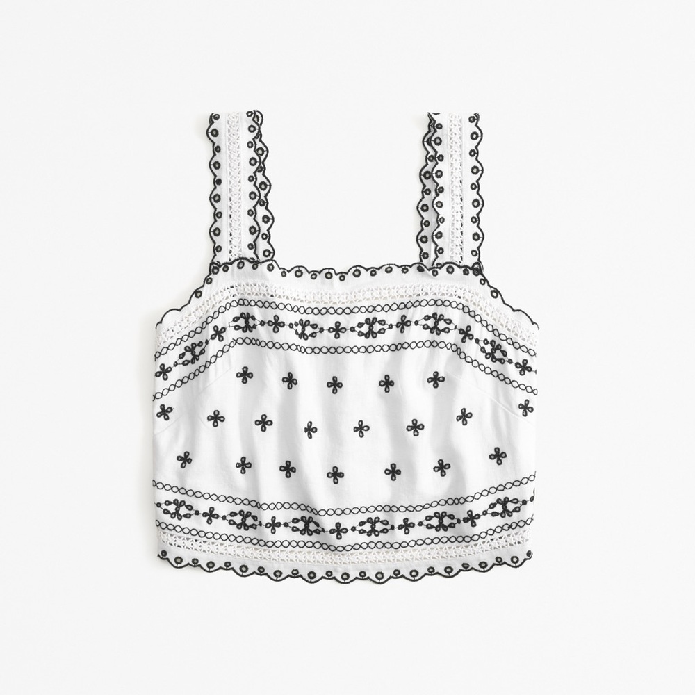 Abercrombie & Fitch Embroidered Eyelet Linen Crop Tank